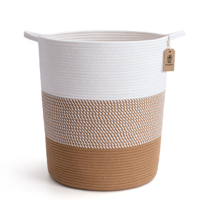 Cotton Laundry Basket With Handle - White & Jute
