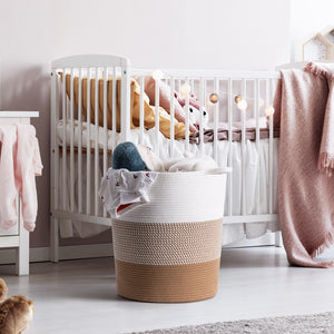 Cotton Laundry Basket With Handle - White & Jute