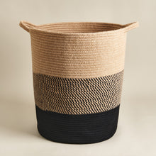 Load image into Gallery viewer, Cotton Laundry Basket With Handle - Black &amp; Jute