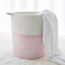 Load image into Gallery viewer, Cotton Laundry Basket With Handle - Pink &amp; White