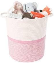 Load image into Gallery viewer, Cotton Laundry Basket With Handle - Pink &amp; White