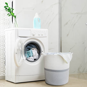 Cotton Laundry Basket With Handle - Grey