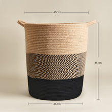 Load image into Gallery viewer, Cotton Laundry Basket With Handle - Black &amp; Jute