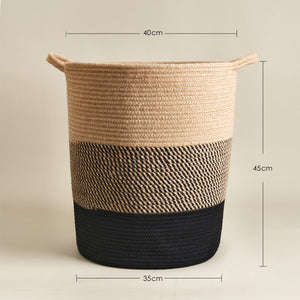 Cotton Laundry Basket With Handle - Black & Jute