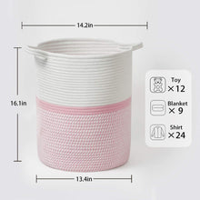 Load image into Gallery viewer, Cotton Laundry Basket With Handle - Pink &amp; White