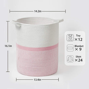 Cotton Laundry Basket With Handle - Pink & White