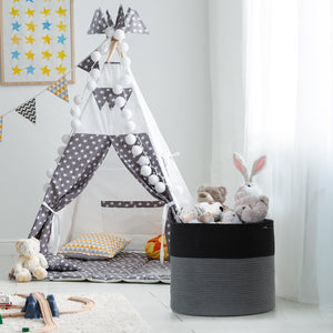 Baby Laundry Basket with Handle, Black & Grey