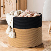 Load image into Gallery viewer, Baby Laundry Basket with Handle, Black &amp; Camel