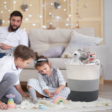 Load image into Gallery viewer, Cotton Laundry Basket With Handle - Grey &amp; White