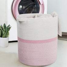 Load image into Gallery viewer, Cotton Laundry Basket With Handle - Pink &amp; White