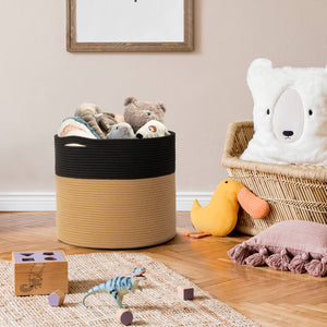 Baby Laundry Basket with Handle, Black & Camel