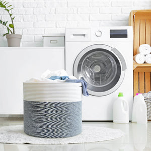 Baby Laundry Basket with Handle - White & Navy