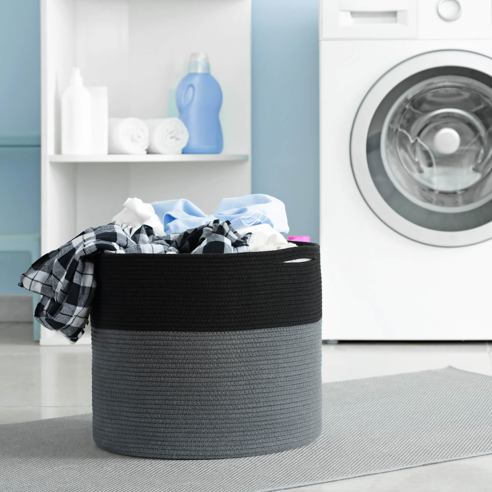 ZFITEI Extra Large Blanket Basket (21.6"x13.7") Woven Rope Baskets Laundry Basket Blanket For Living Room, Laundry, Nursery, Baby Toy, Dark Grey