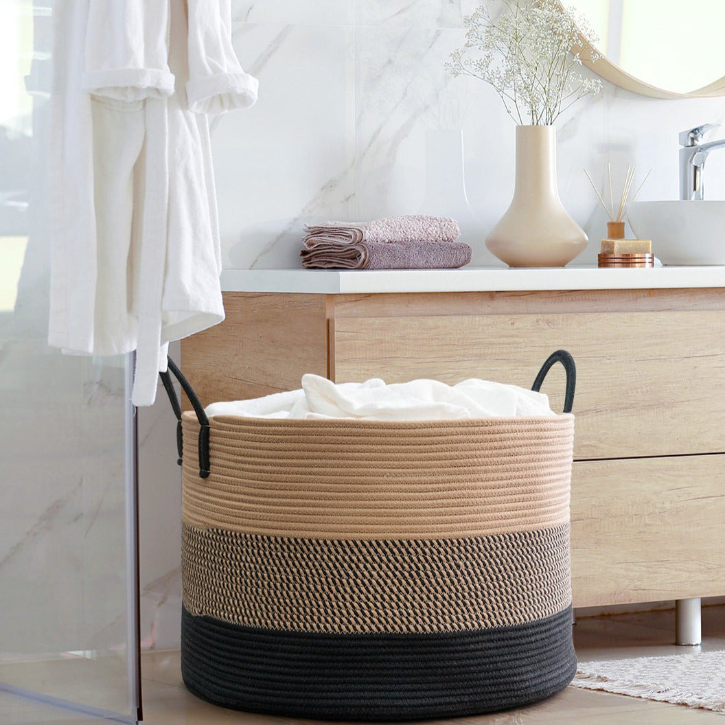 XXXLarge Woven Round Rope Basket - Black | Indressme