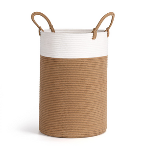 Tall Laundry Basket Woven Jute Rope Dirty Clothes Hamper, Camel