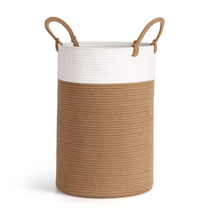 Tall Laundry Basket Woven Jute Rope Dirty Clothes Hamper Camel