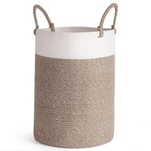 Load image into Gallery viewer, Tall Laundry Basket with Handles, 19.7&#39;&#39;H x 13.8&#39;&#39;D, White &amp; Brown