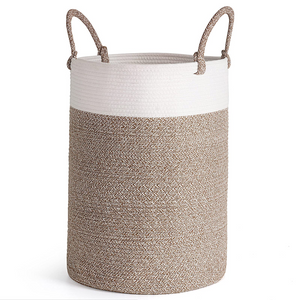 Tall Laundry Basket with Handles, 19.7''H x 13.8''D, White & Brown