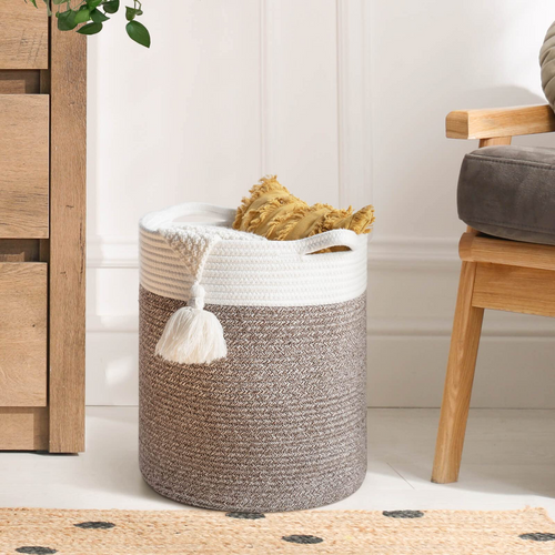 Tall Cotton Rope Basket - Brown