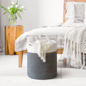 Tall Cotton Rope Basket - Grey