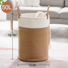 Load image into Gallery viewer, Tall Laundry Basket Woven Jute Rope Dirty Clothes Hamper, Camel