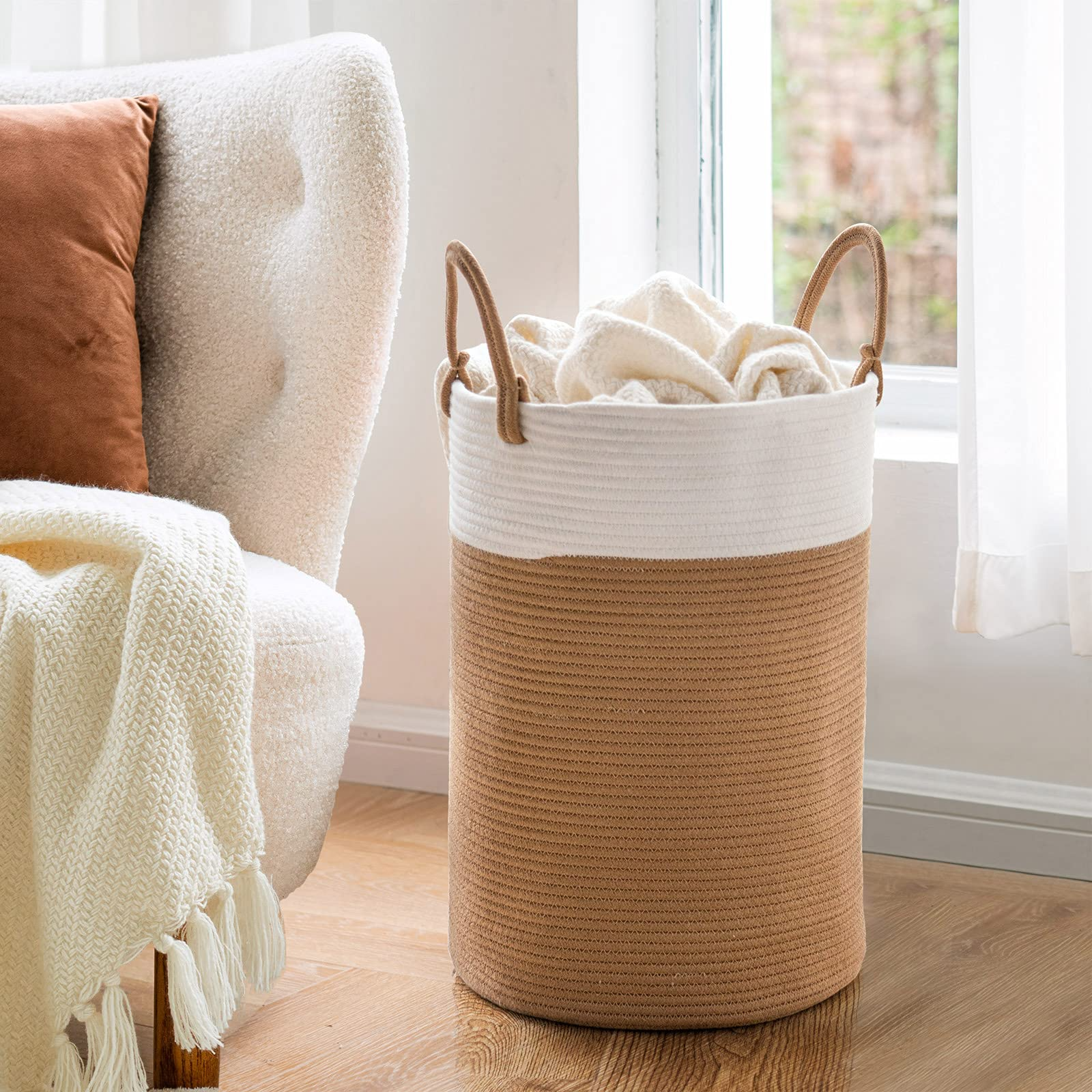 Woven laundry top baskets with lids